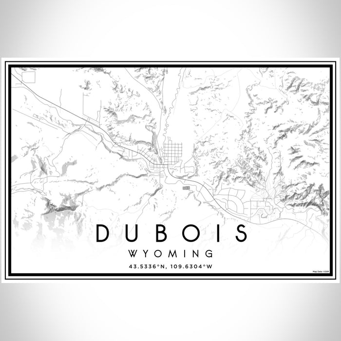 Dubois Wyoming Map Print Landscape Orientation in Classic Style With Shaded Background