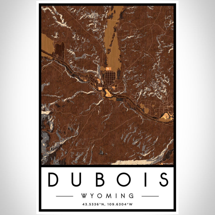 Dubois Wyoming Map Print Portrait Orientation in Ember Style With Shaded Background