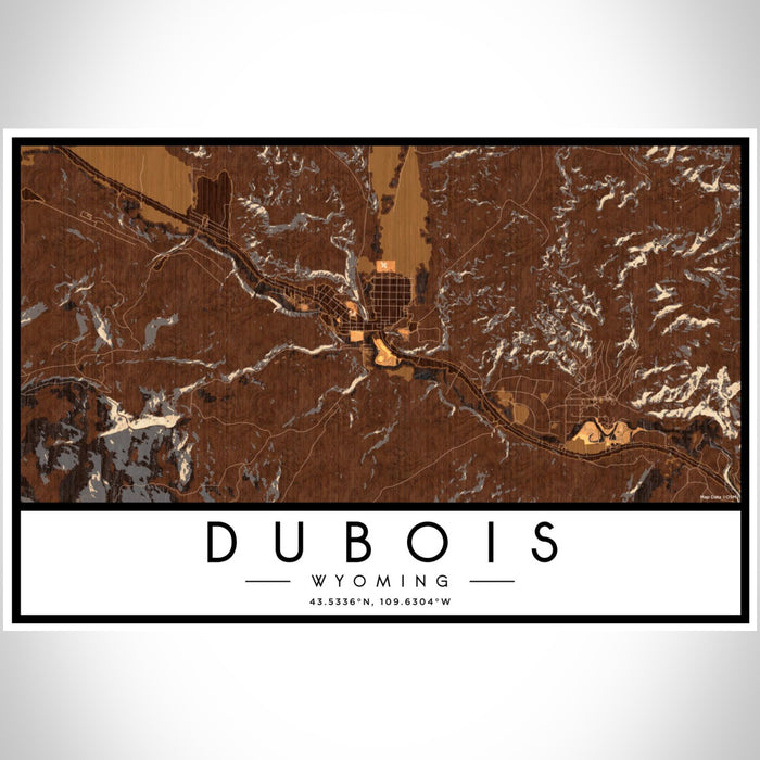 Dubois Wyoming Map Print Landscape Orientation in Ember Style With Shaded Background
