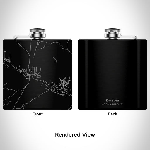 Rendered View of Dubois Wyoming Map Engraving on 6oz Stainless Steel Flask in Black