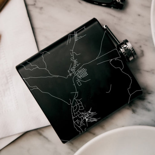 Dubois Wyoming Custom Engraved City Map Inscription Coordinates on 6oz Stainless Steel Flask in Black