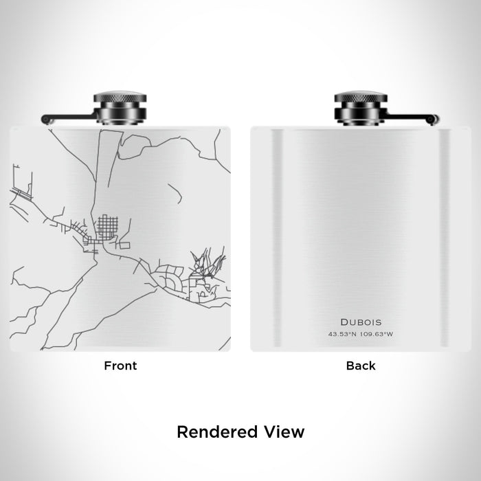 Rendered View of Dubois Wyoming Map Engraving on 6oz Stainless Steel Flask in White