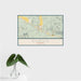 16x24 Dubois Wyoming Map Print Landscape Orientation in Woodblock Style With Tropical Plant Leaves in Water