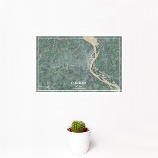 12x18 Dubuque Iowa Map Print Landscape Orientation in Afternoon Style With Small Cactus Plant in White Planter