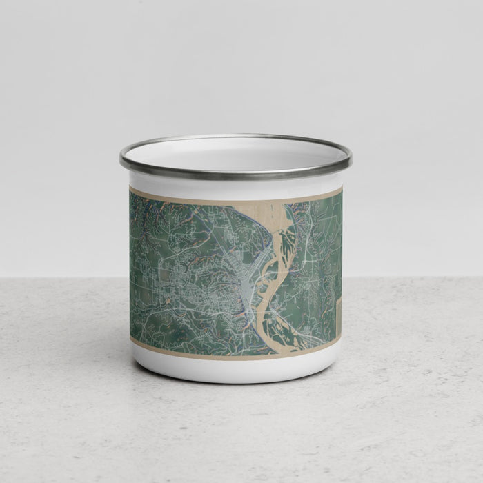 Front View Custom Dubuque Iowa Map Enamel Mug in Afternoon