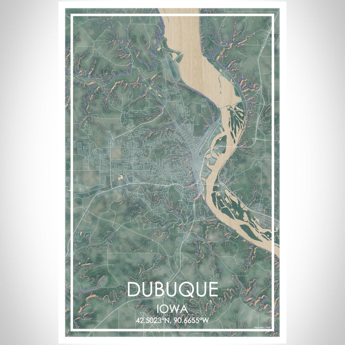 Dubuque Iowa Map Print Portrait Orientation in Afternoon Style With Shaded Background