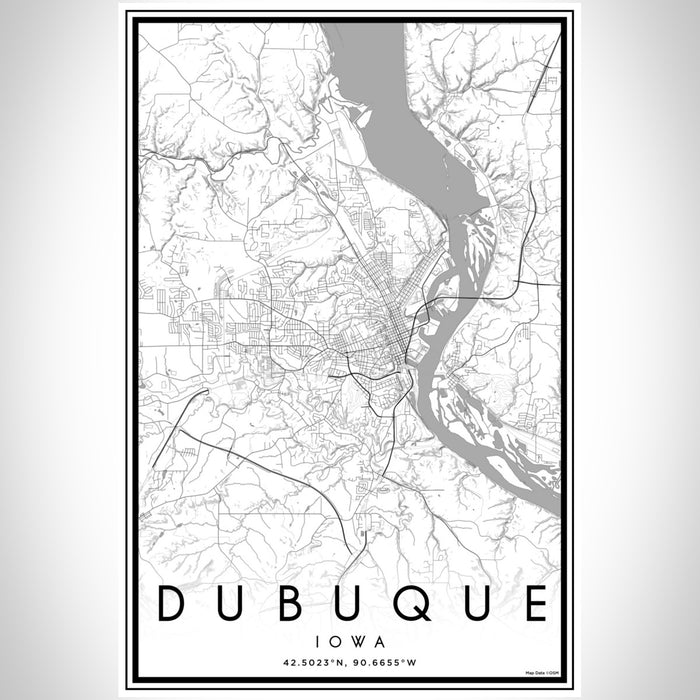 Dubuque Iowa Map Print Portrait Orientation in Classic Style With Shaded Background