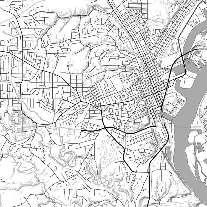 Dubuque Iowa Map Print in Classic Style Zoomed In Close Up Showing Details