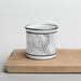 Front View Custom Dubuque Iowa Map Enamel Mug in Classic on Cutting Board