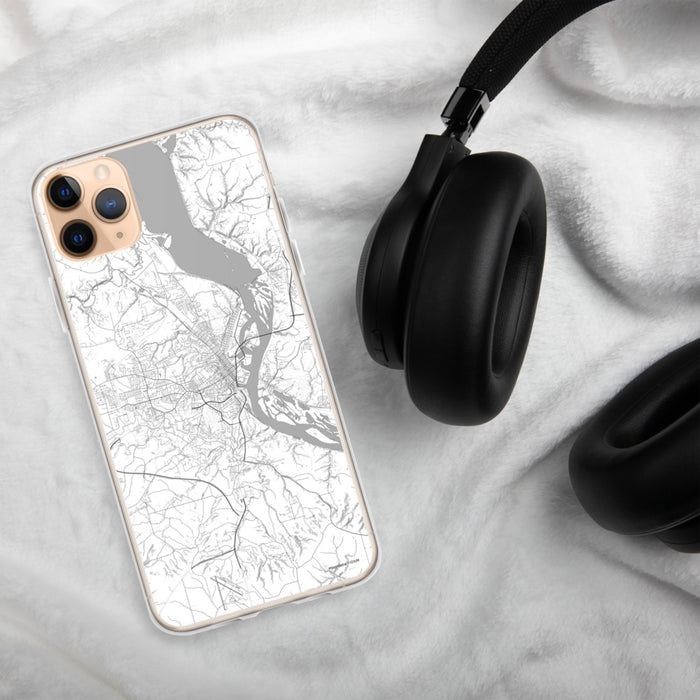 Custom Dubuque Iowa Map Phone Case in Classic on Table with Black Headphones