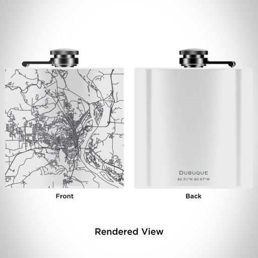 Rendered View of Dubuque Iowa Map Engraving on 6oz Stainless Steel Flask in White