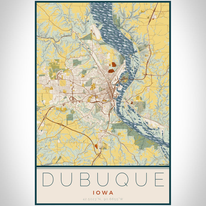 Dubuque Iowa Map Print Portrait Orientation in Woodblock Style With Shaded Background