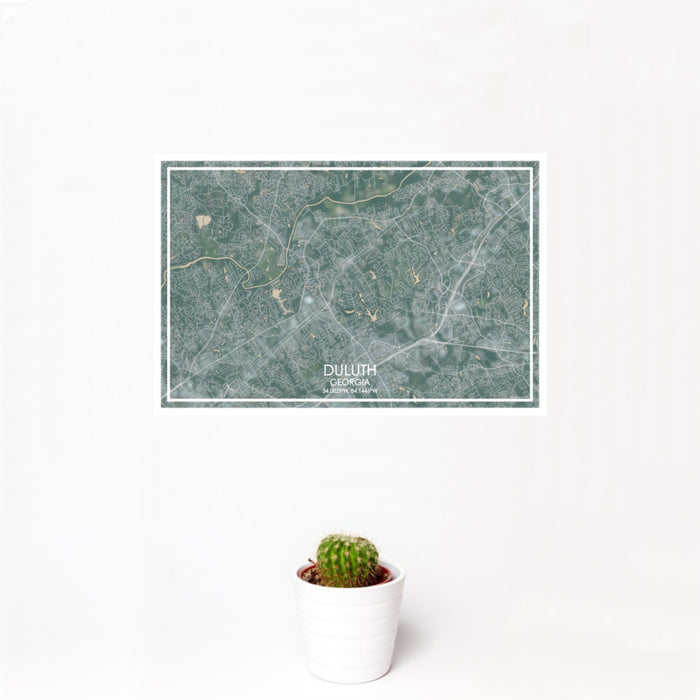 12x18 Duluth Georgia Map Print Landscape Orientation in Afternoon Style With Small Cactus Plant in White Planter
