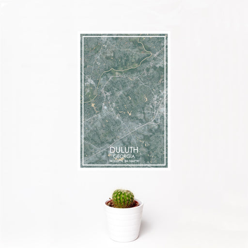 12x18 Duluth Georgia Map Print Portrait Orientation in Afternoon Style With Small Cactus Plant in White Planter
