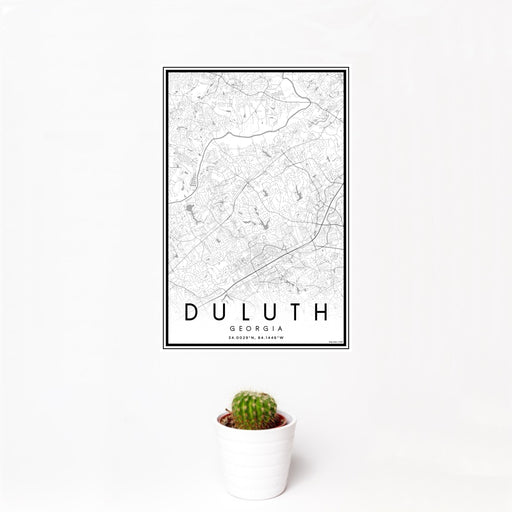 12x18 Duluth Georgia Map Print Portrait Orientation in Classic Style With Small Cactus Plant in White Planter