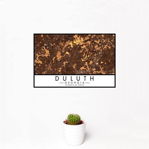 12x18 Duluth Georgia Map Print Landscape Orientation in Ember Style With Small Cactus Plant in White Planter