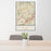 24x36 Duluth Georgia Map Print Portrait Orientation in Woodblock Style Behind 2 Chairs Table and Potted Plant