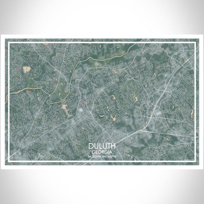 Duluth Georgia Map Print Landscape Orientation in Afternoon Style With Shaded Background
