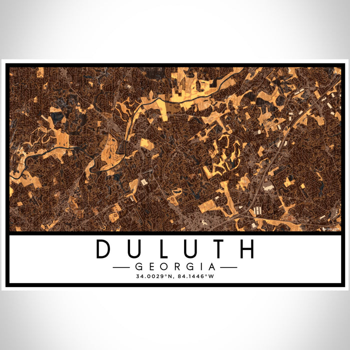 Duluth Georgia Map Print Landscape Orientation in Ember Style With Shaded Background