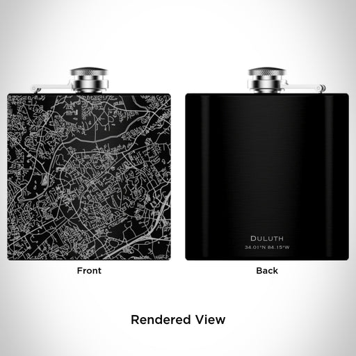 Rendered View of Duluth Georgia Map Engraving on 6oz Stainless Steel Flask in Black