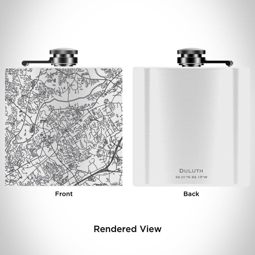 Rendered View of Duluth Georgia Map Engraving on 6oz Stainless Steel Flask in White