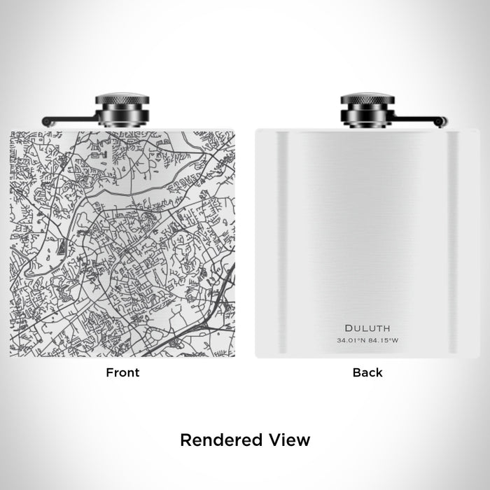 Rendered View of Duluth Georgia Map Engraving on 6oz Stainless Steel Flask in White