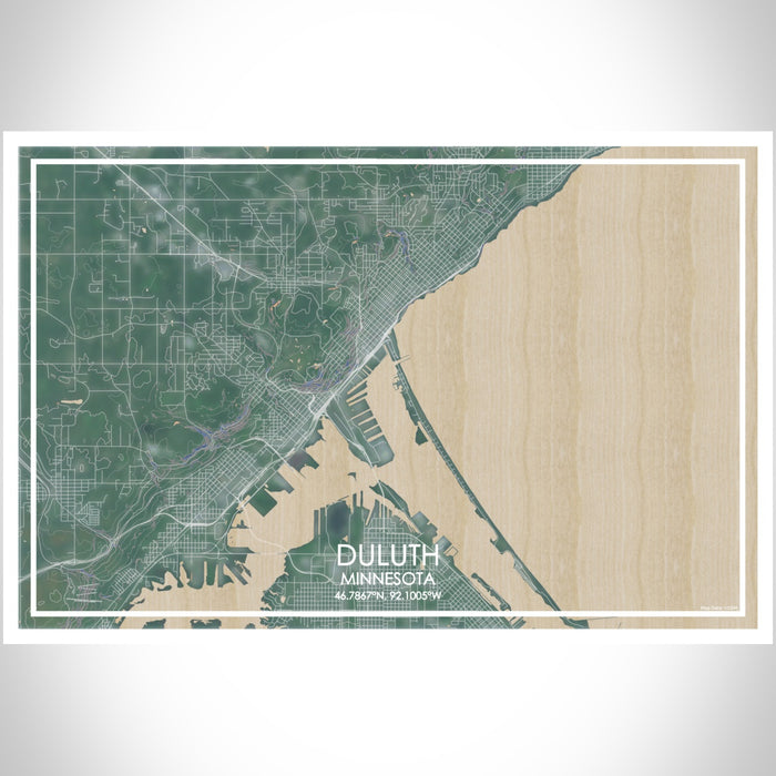 Duluth Minnesota Map Print Landscape Orientation in Afternoon Style With Shaded Background
