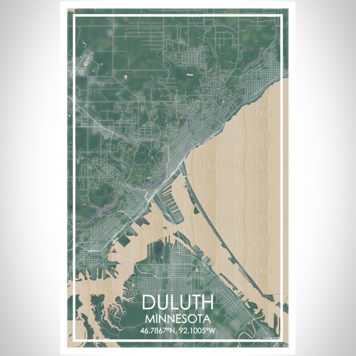 Duluth Minnesota Map Print Portrait Orientation in Afternoon Style With Shaded Background