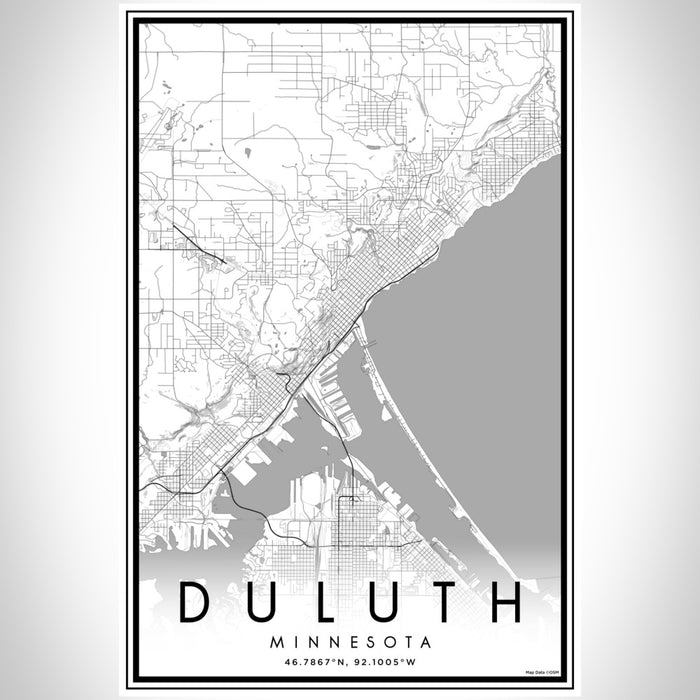 Duluth Minnesota Map Print Portrait Orientation in Classic Style With Shaded Background