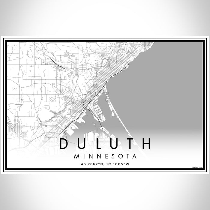 Duluth Minnesota Map Print Landscape Orientation in Classic Style With Shaded Background