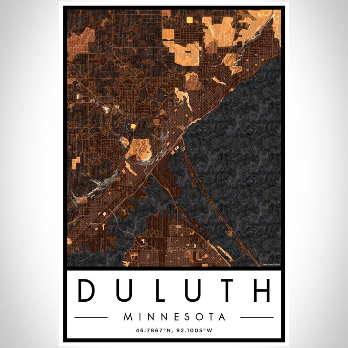 Duluth Minnesota Map Print Portrait Orientation in Ember Style With Shaded Background