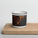 Front View Custom Duluth Minnesota Map Enamel Mug in Ember on Cutting Board