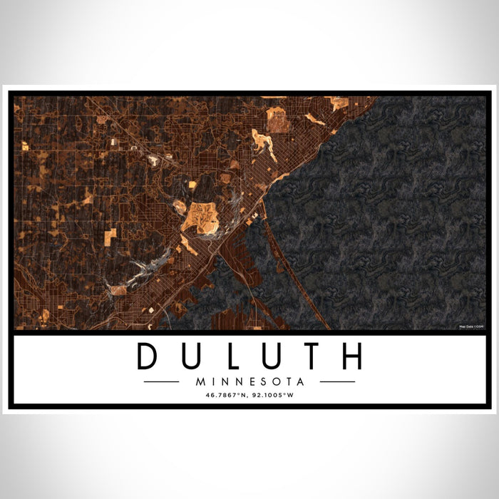 Duluth Minnesota Map Print Landscape Orientation in Ember Style With Shaded Background