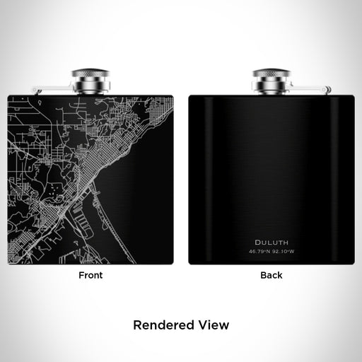 Rendered View of Duluth Minnesota Map Engraving on 6oz Stainless Steel Flask in Black