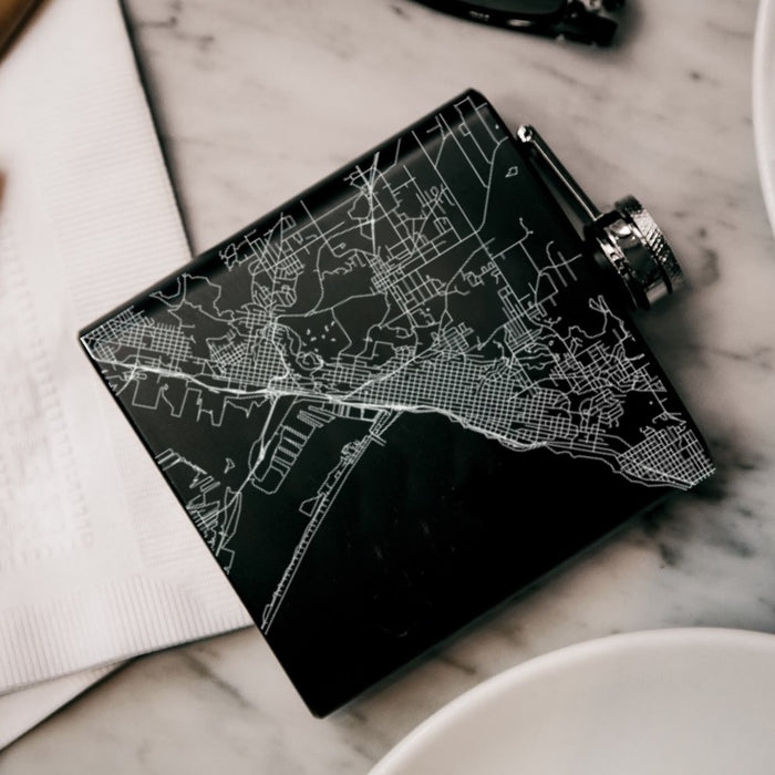 Duluth Minnesota Custom Engraved City Map Inscription Coordinates on 6oz Stainless Steel Flask in Black