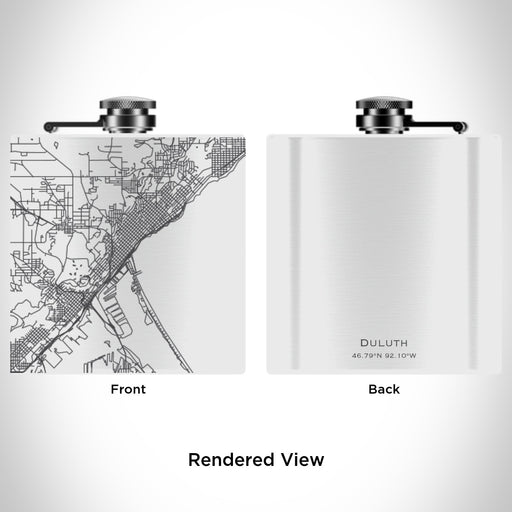 Rendered View of Duluth Minnesota Map Engraving on 6oz Stainless Steel Flask in White