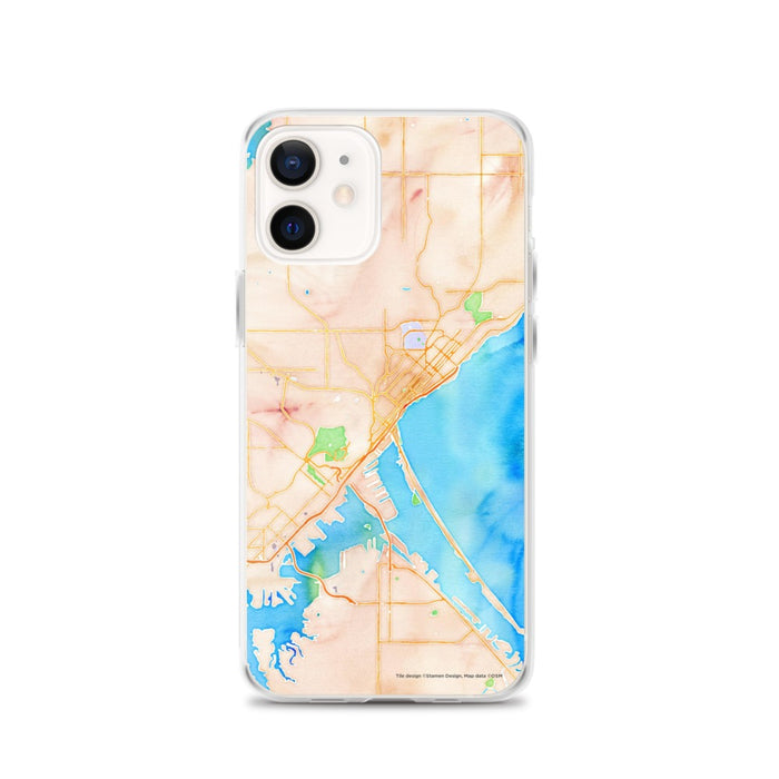 Custom Duluth Minnesota Map iPhone 12 Phone Case in Watercolor