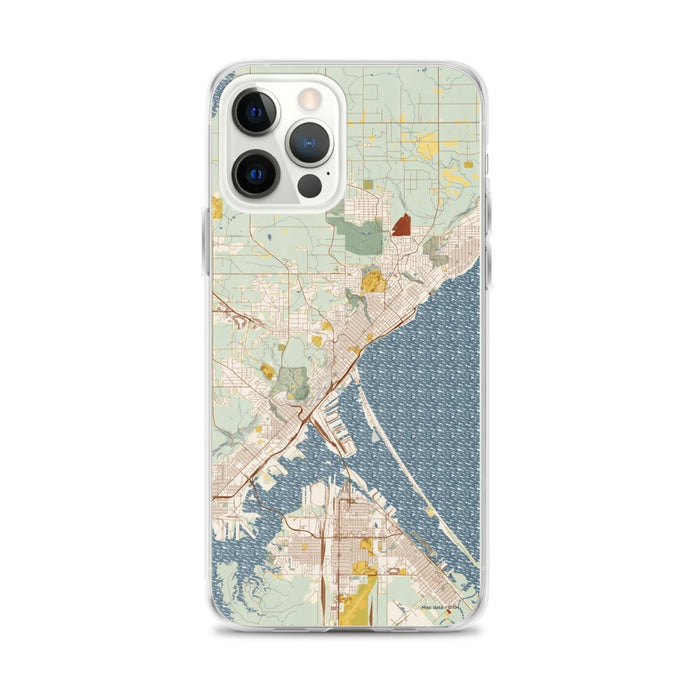 Custom Duluth Minnesota Map iPhone 12 Pro Max Phone Case in Woodblock