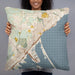 Person holding 22x22 Custom Duluth Minnesota Map Throw Pillow in Woodblock