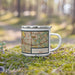 Right View Custom Duncanville Texas Map Enamel Mug in Woodblock on Grass With Trees in Background
