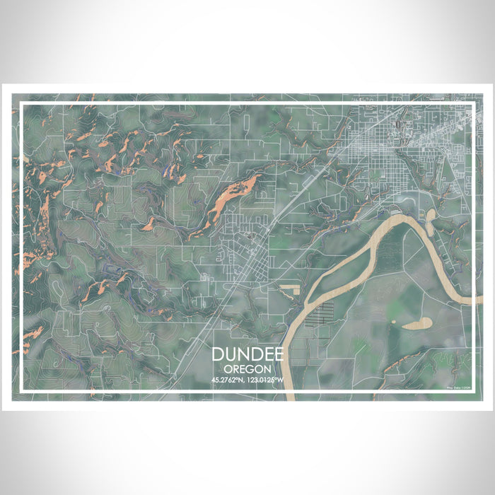 Dundee Oregon Map Print Landscape Orientation in Afternoon Style With Shaded Background