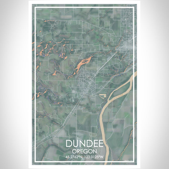 Dundee Oregon Map Print Portrait Orientation in Afternoon Style With Shaded Background
