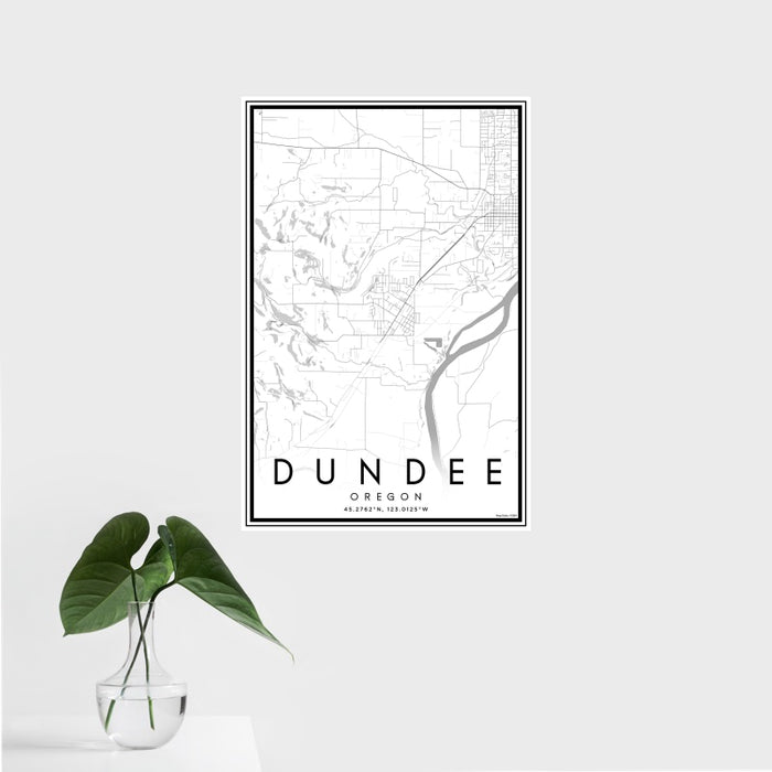 16x24 Dundee Oregon Map Print Portrait Orientation in Classic Style With Tropical Plant Leaves in Water