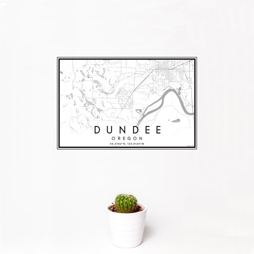 12x18 Dundee Oregon Map Print Landscape Orientation in Classic Style With Small Cactus Plant in White Planter