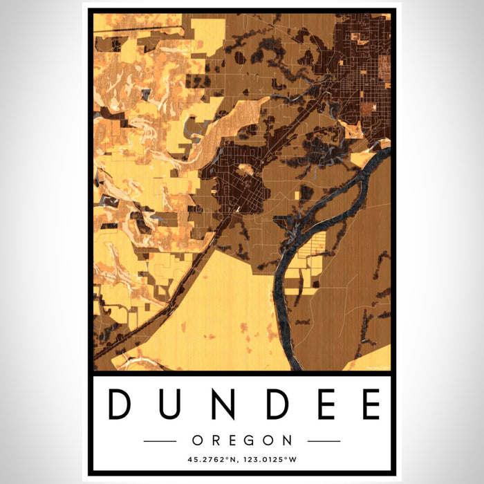 Dundee Oregon Map Print Portrait Orientation in Ember Style With Shaded Background