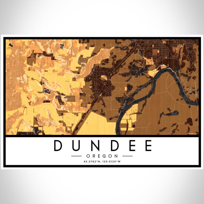 Dundee Oregon Map Print Landscape Orientation in Ember Style With Shaded Background