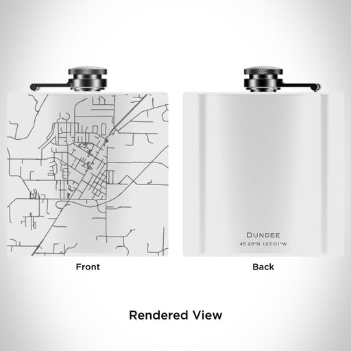 Rendered View of Dundee Oregon Map Engraving on 6oz Stainless Steel Flask in White
