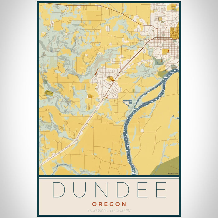 Dundee Oregon Map Print Portrait Orientation in Woodblock Style With Shaded Background