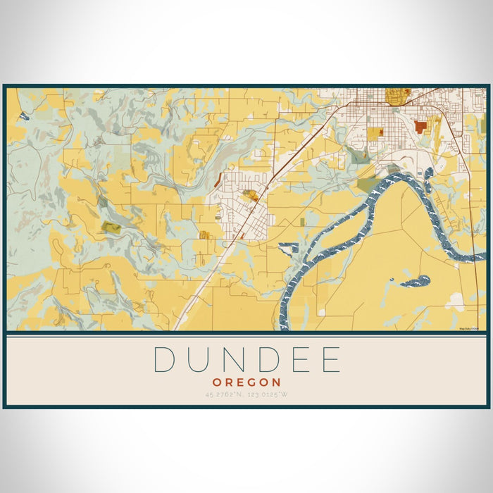 Dundee Oregon Map Print Landscape Orientation in Woodblock Style With Shaded Background
