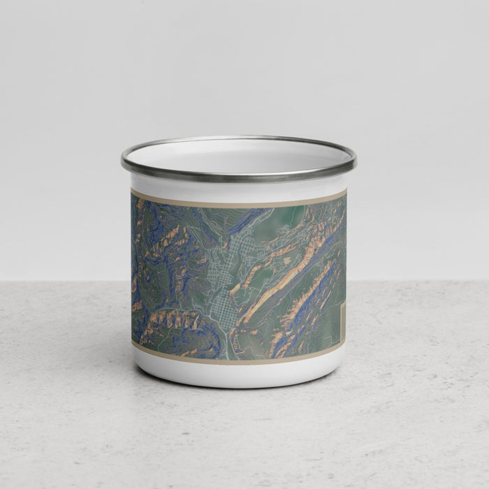 Front View Custom Durango Colorado Map Enamel Mug in Afternoon